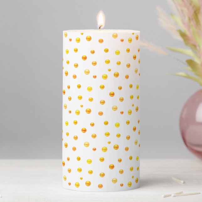 Golden Confetti on White Pillar Candle (In Situ)