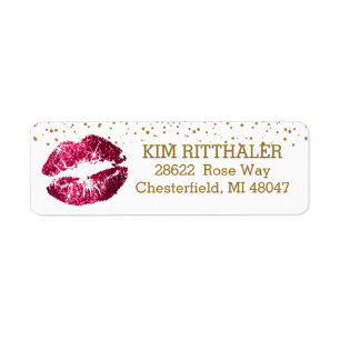 Golden Confetti & Pink Lips- Address Label