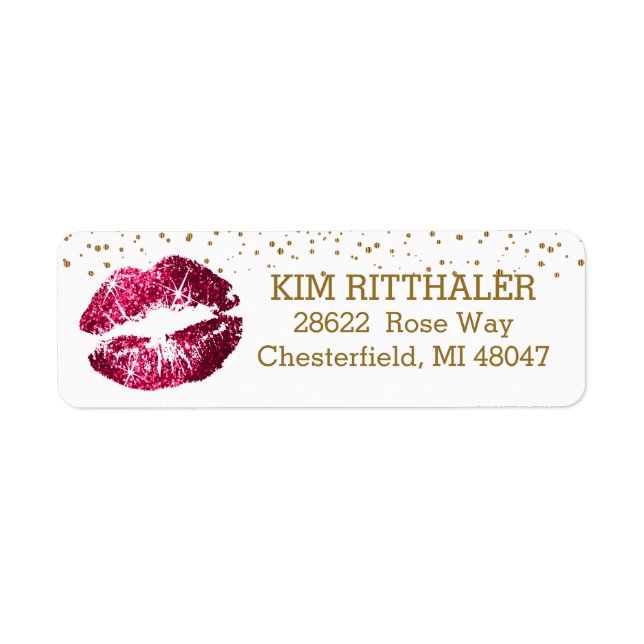 Golden Confetti & Pink Lips- Address Label (Front)