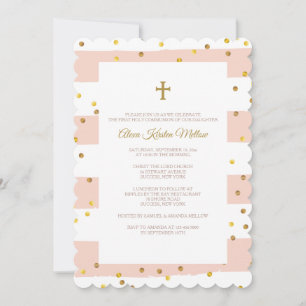 Golden Confetti Pink Religious Invitation