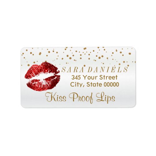 Golden Confetti  Red Glitter Lips Label