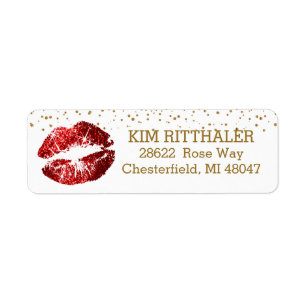 Golden Confetti & Red Lips- Address Label