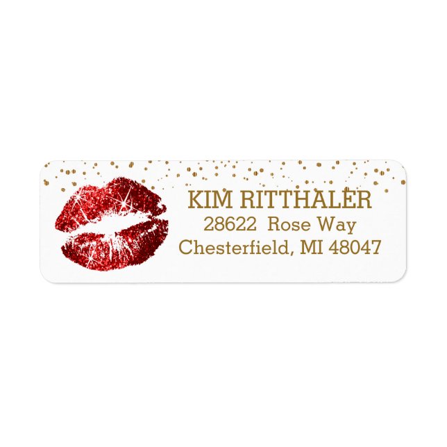 Golden Confetti & Red Lips- Address Label (Front)