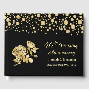 Golden Confetti Roses 40th Wedding Anniversary Guest Book