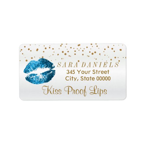Golden Confetti  Turquoise Blue Lips Label