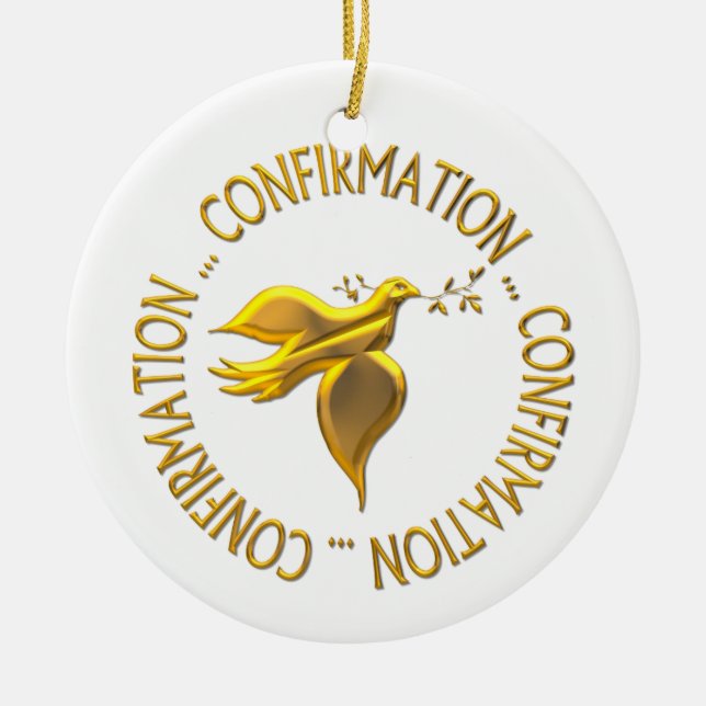 Golden Confirmation and Holy Spirit Ceramic Ornament (Front)