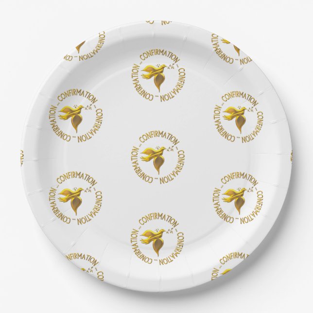 Golden Confirmation and Holy Spirit Paper Plates (Front)