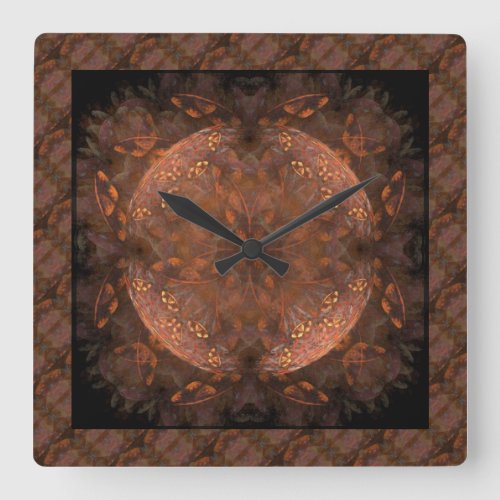 Golden Copper Abstract Shimmer  Square Wall Clock
