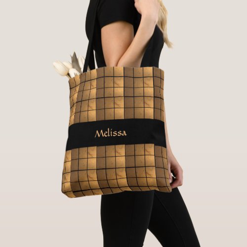 Golden Copper Pattern Squares Tote Bag