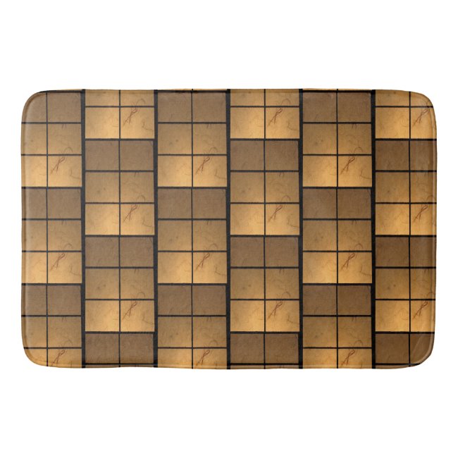 Golden Copper Squares Pattern Bath Mat
