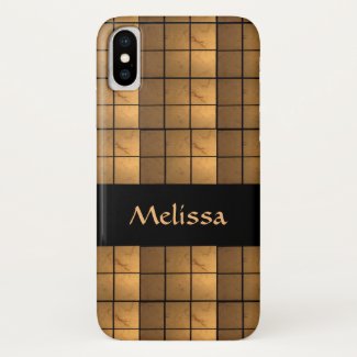 Golden Copper Squares Pattern iPhone X Case