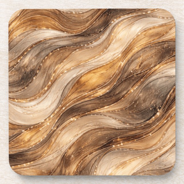 Golden Copper Waves Abstract Pattern Leggings Beverage Coaster (Front)