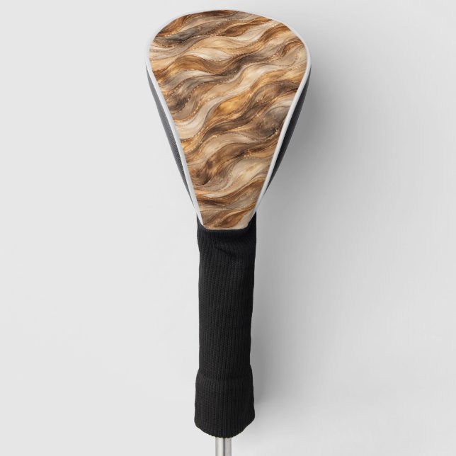 Golden Copper Waves Abstract Pattern Leggings Golf Head Cover (Front)