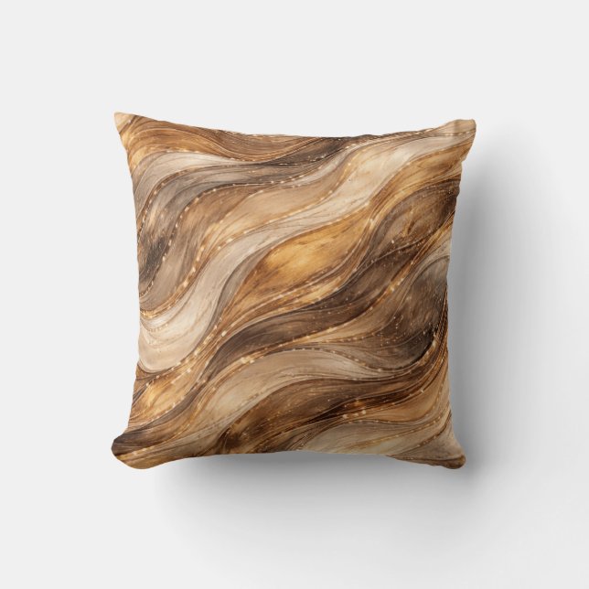 Golden Copper Waves Abstract Pattern Leggings Throw Pillow (Front)
