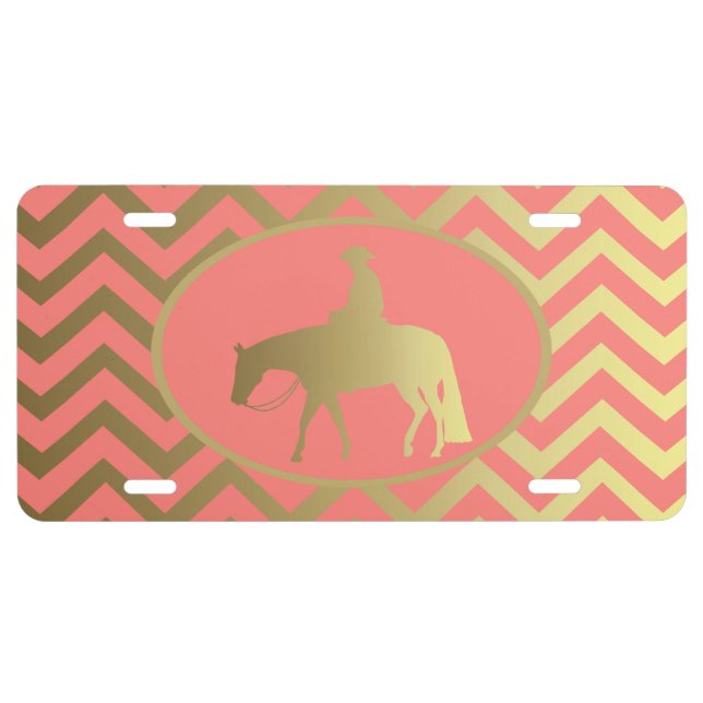 Golden Coral Chevrons Western Pleasure Horse License Plate (Front)