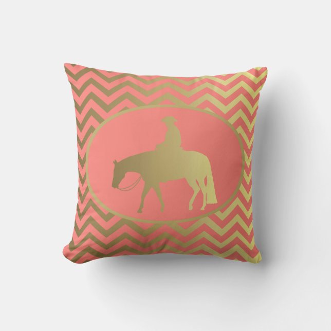 Golden Coral Chevrons Western Pleasure Horse Throw Pillow (Front)
