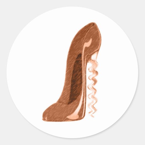 Golden Corkscrew Stiletto Shoe Art Classic Round Sticker