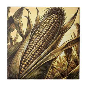 Golden Corn Cob Harvest Ceramic Tile
