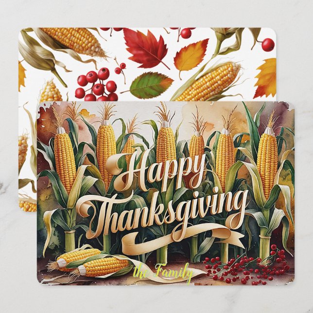 Golden Corn & Thanksgiving Cheer Holiday Card (Front/Back)