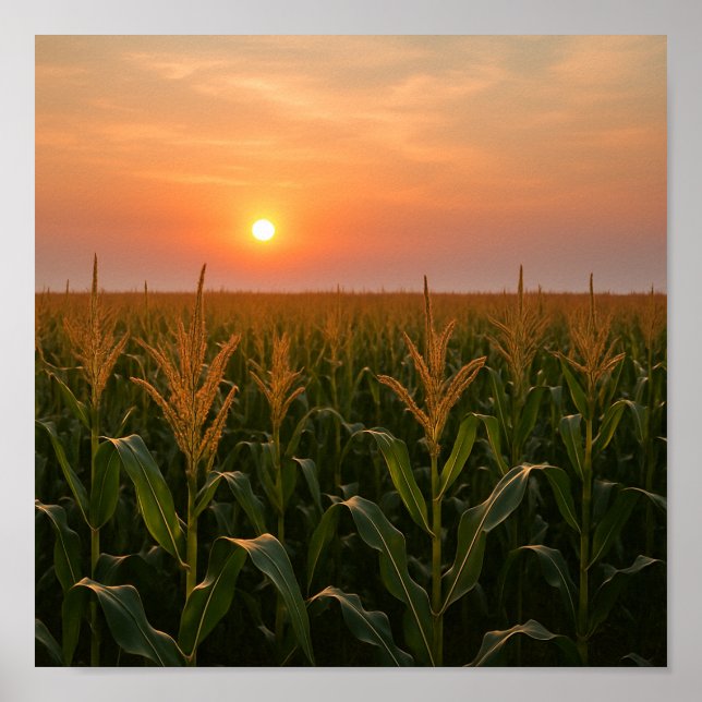 Golden Cornfield Sunset Background Poster (Front)