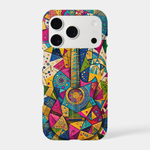Golden Cosmic Guitar - Vibrant Cubist Abstract Geo iPhone 17 Pro Case