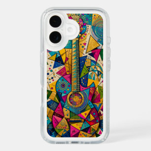 Golden Cosmic Guitar - Vibrant Cubist Abstract iPhone 16 Case
