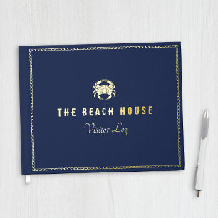 Golden Crab & Rope Frame Nautical Visitor Log Foil Guest Book