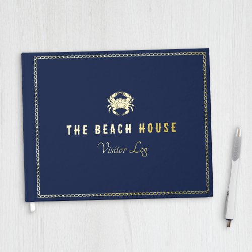 Golden Crab & Rope Frame Nautical Visitor Log Foil Guest Book