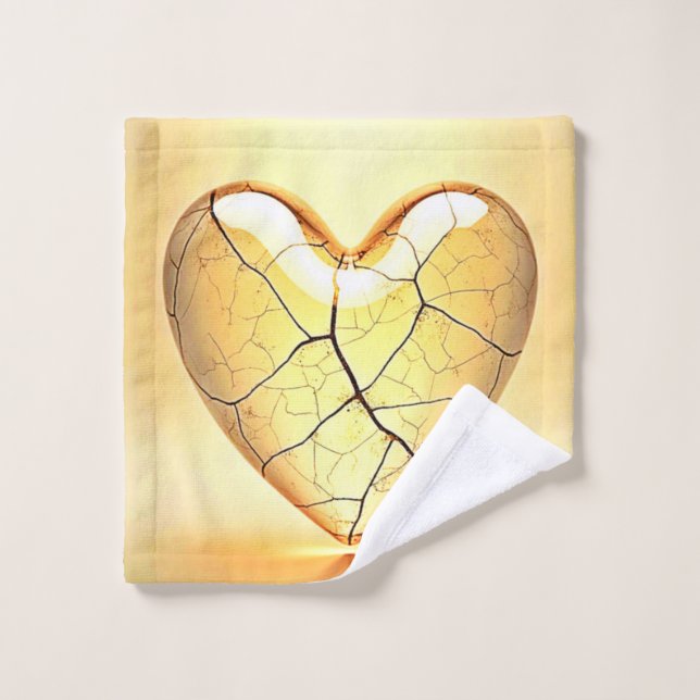 Golden Cracked Heart Art Bath Towel Set (Wash Cloth)
