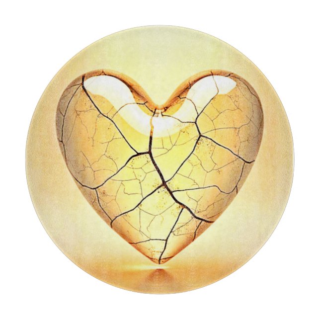 Golden Cracked Heart Art Cutting Board (Front)