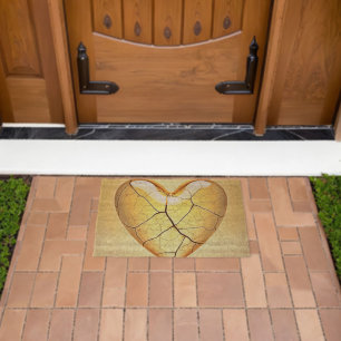 Golden Cracked Heart Art Fiber Doormat