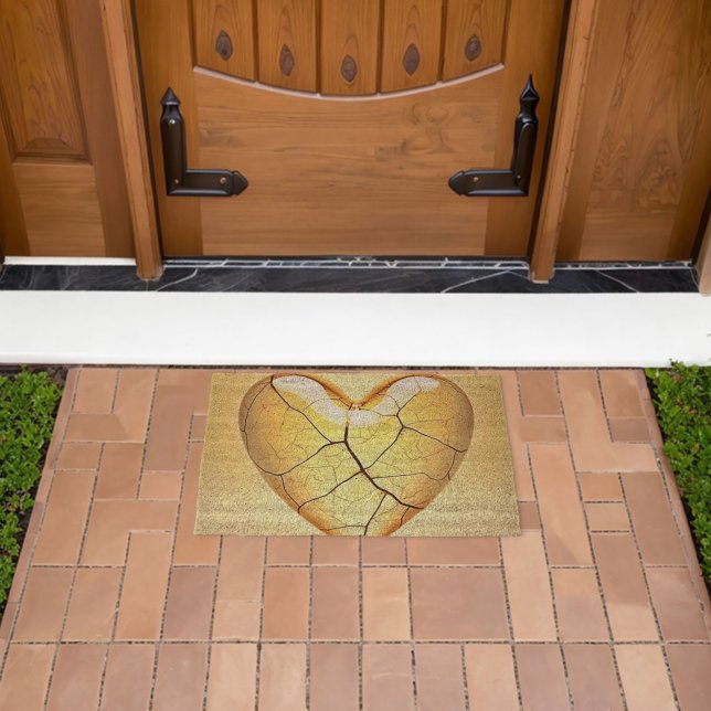 Golden Cracked Heart Art Fiber Doormat (Insitu (Outdoor))