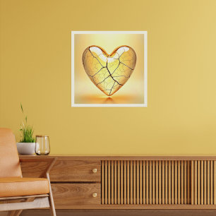Golden Cracked Heart Art Poster