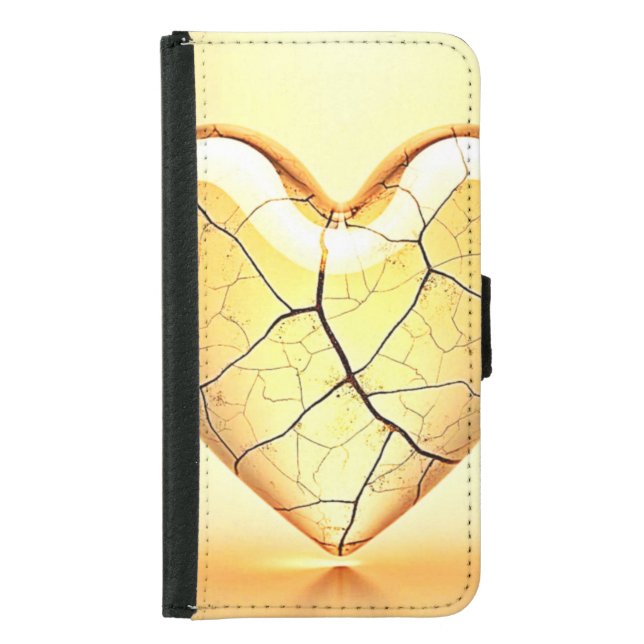 Golden Cracked Heart Art Samsung Galaxy Wallet Case (Front)
