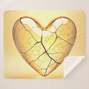 Golden Cracked Heart Art Sherpa Blanket
