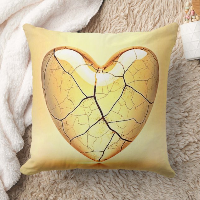 Golden Cracked Heart Art Throw Pillow (Blanket)