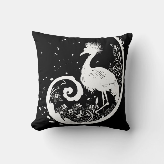 Golden Crane Silhouette Throw Pillow (Front)