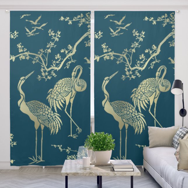 Golden cranes Art,  Blackout Curtains (Living Room)