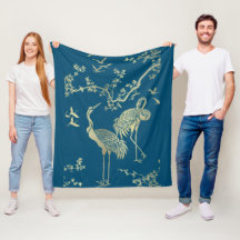Golden cranes Art, Blue background   
