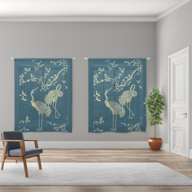Golden cranes Art,  Sheer Curtains (Wide)