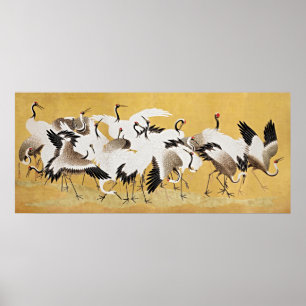 Golden Cranes Japanese Art Poster   Edo Classic