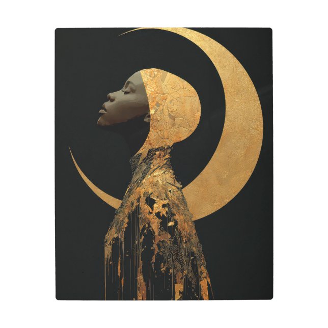 Golden Crescent Goddess Metal Wall Art (Front)