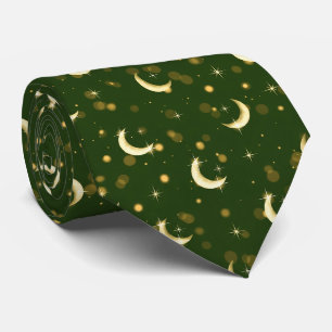 Golden Crescent Moon Bokeh - Celestial Starry Neck Tie