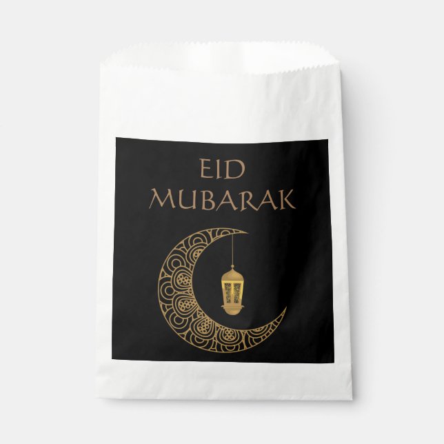 Golden Crescent Moon & Lantern Eid Mubarak Islamic Favor Bag (Front)