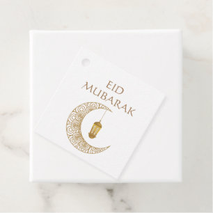 Golden Crescent Moon & Lantern Eid Mubarak Islamic Favor Tags