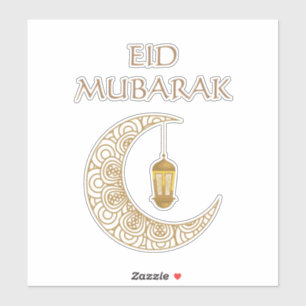 Golden Crescent Moon & Lantern Eid Mubarak Islamic Sticker