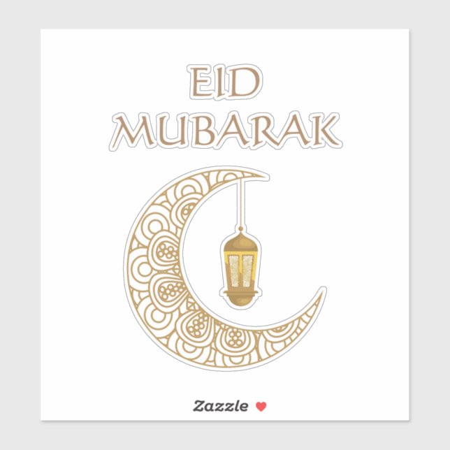Golden Crescent Moon & Lantern Eid Mubarak Islamic Sticker (Sheet)