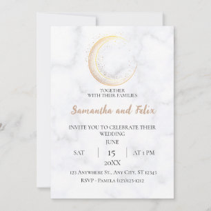 Golden Crescent Moon Magick Marble Wedding Invitation