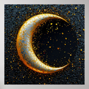 Golden crescent moon poster