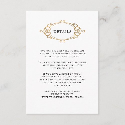 Golden Crest  Black and White Wedding Details Enclosure Card